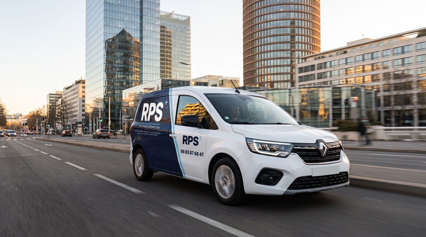 Renault Kangoo floqué aux couleurs de RPS dans le quartier de la Part-Dieu à Lyon
